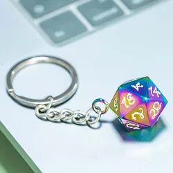 Cusdie D20 Metal Dice Keychain with Dragon Font Split Key Ring with Chain Silver Creative Design Durable Metal Alloy