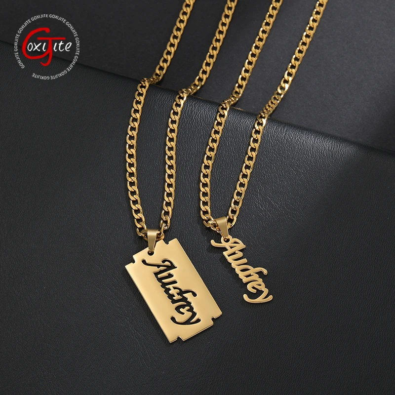 

Goxijite Customized Name Necklace For Men Women Custom Hollow Nameplate Cuban Chain Necklaces Pendant Couple Accessories Gift