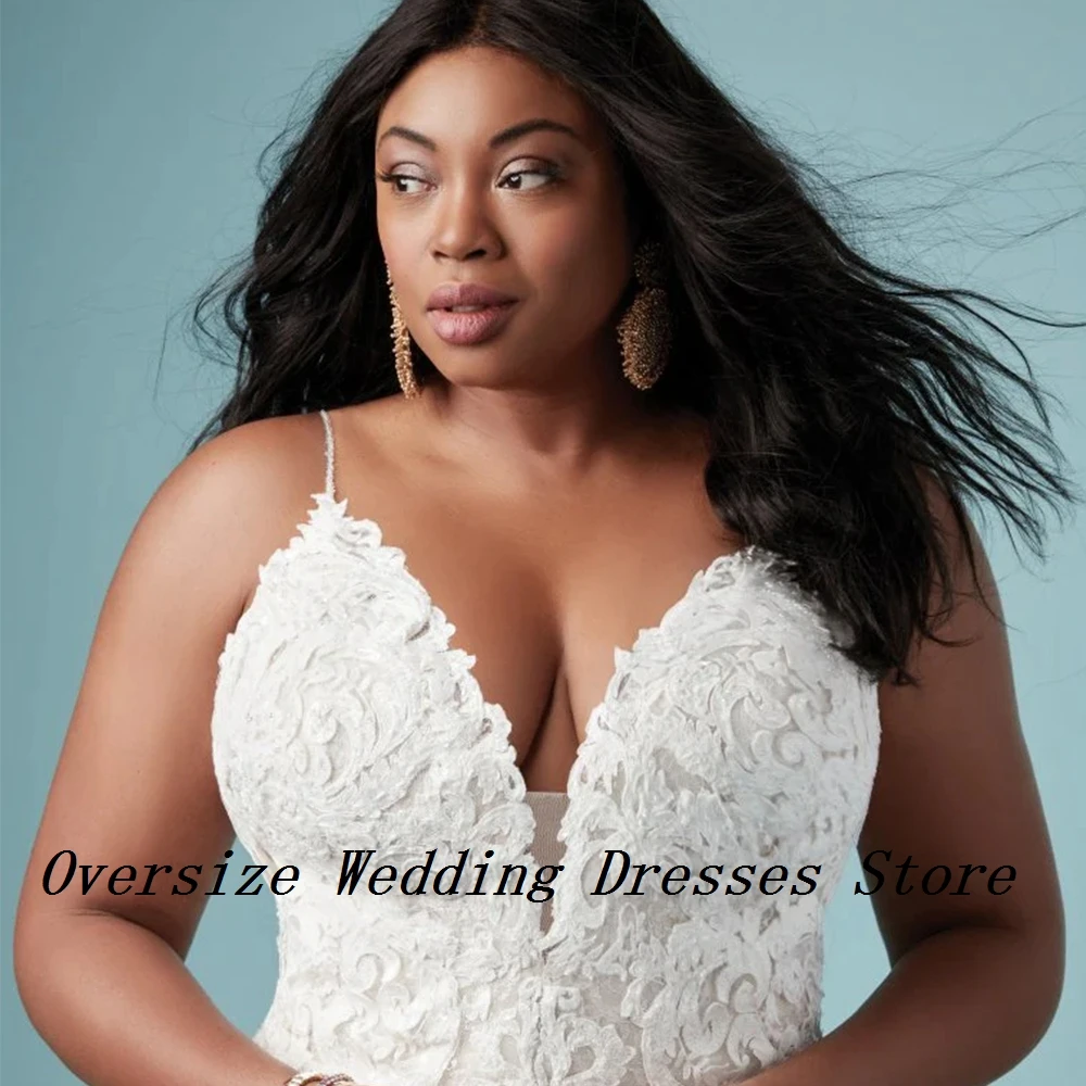 Plus Size Meerjungfrau Brautkleider mit Spitze ärmellose Spaghetti träger Brautkleider für Frauen Sommer Vestidos de Novia neu