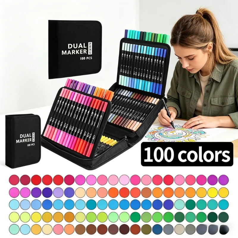 

Набор маркеров с двумя наконечниками (кисть и тонкий) из 100 ярких цветов, для раскрашивания, рисования, каллиграфии и художественного творчества