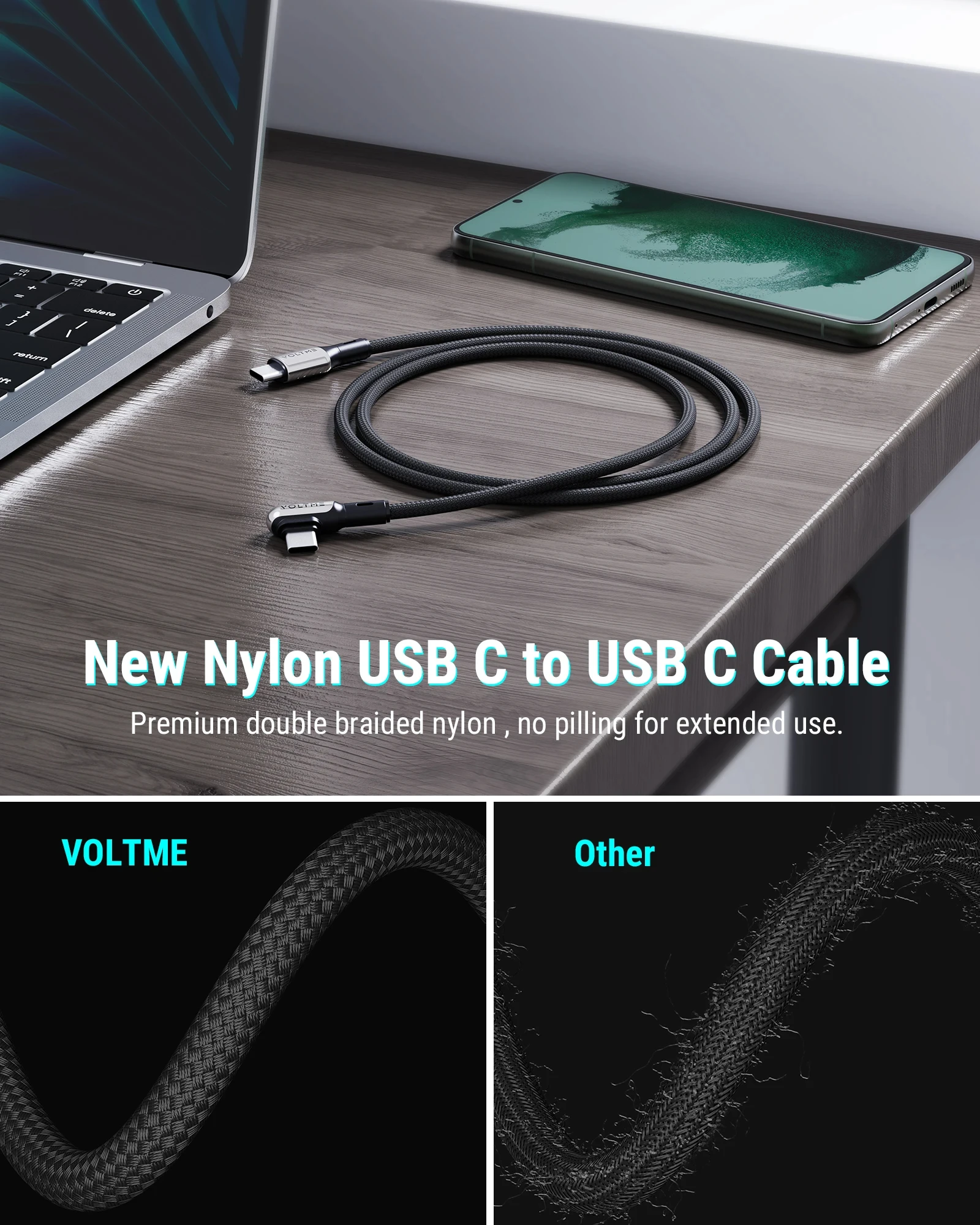 VOLTME 100W USB C To Type C Cable Fast Charging USB Charging Data Cable 90 Degree Angle Charging Cord Wire For iPhone 15 Samsung