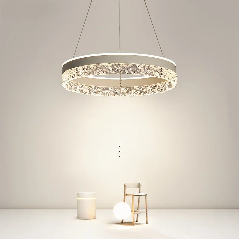 

Minimalist Modern Led Chandelier Home Lighting Crystal Rings Ceiling Mounted Chandelier Lighting Hanging Lamp White&Gold Frame
