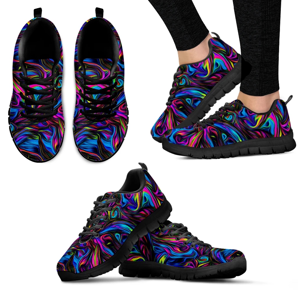 INSTANTARTS Fashion Color Psychedelic Design Shoes Knitted Fabric Thick Sole Sneakers Lightweight Outdoor Shoes Basketball Shoes