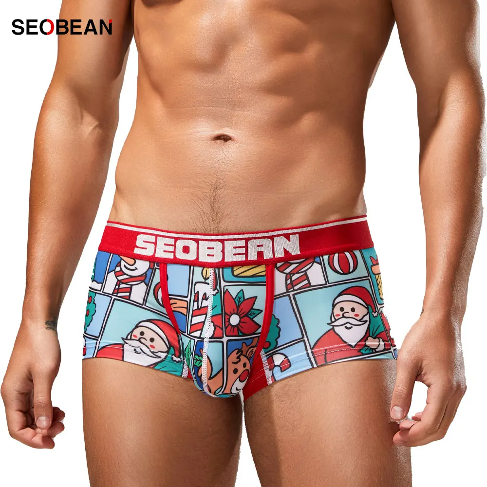 

SEOBEAN Men's Low Waist Ice Silk Flat Pants Christmas Style Sports Square Pattern Sexy Youth Fashion