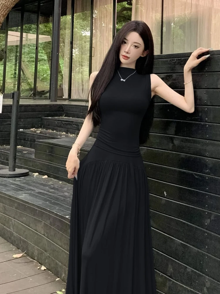 Coreano Sle Casual redondo Ne Svel chaleco Top falda de cintura alta Faionable conjunto de dos piezas pantalones de pierna ancha de cintura alta