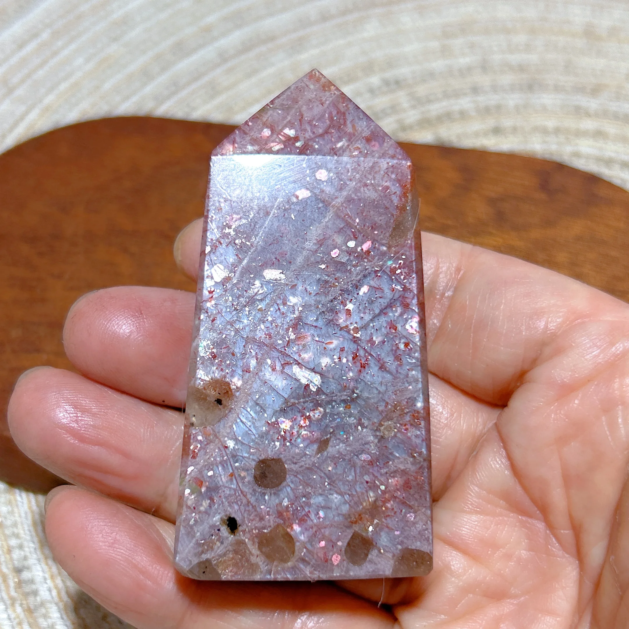 Healing Natural Crystal Gem Sunstone Tower Rainbow Flashy Point High Quality Gemstones Ore Energy Home Decorations Precious Gift