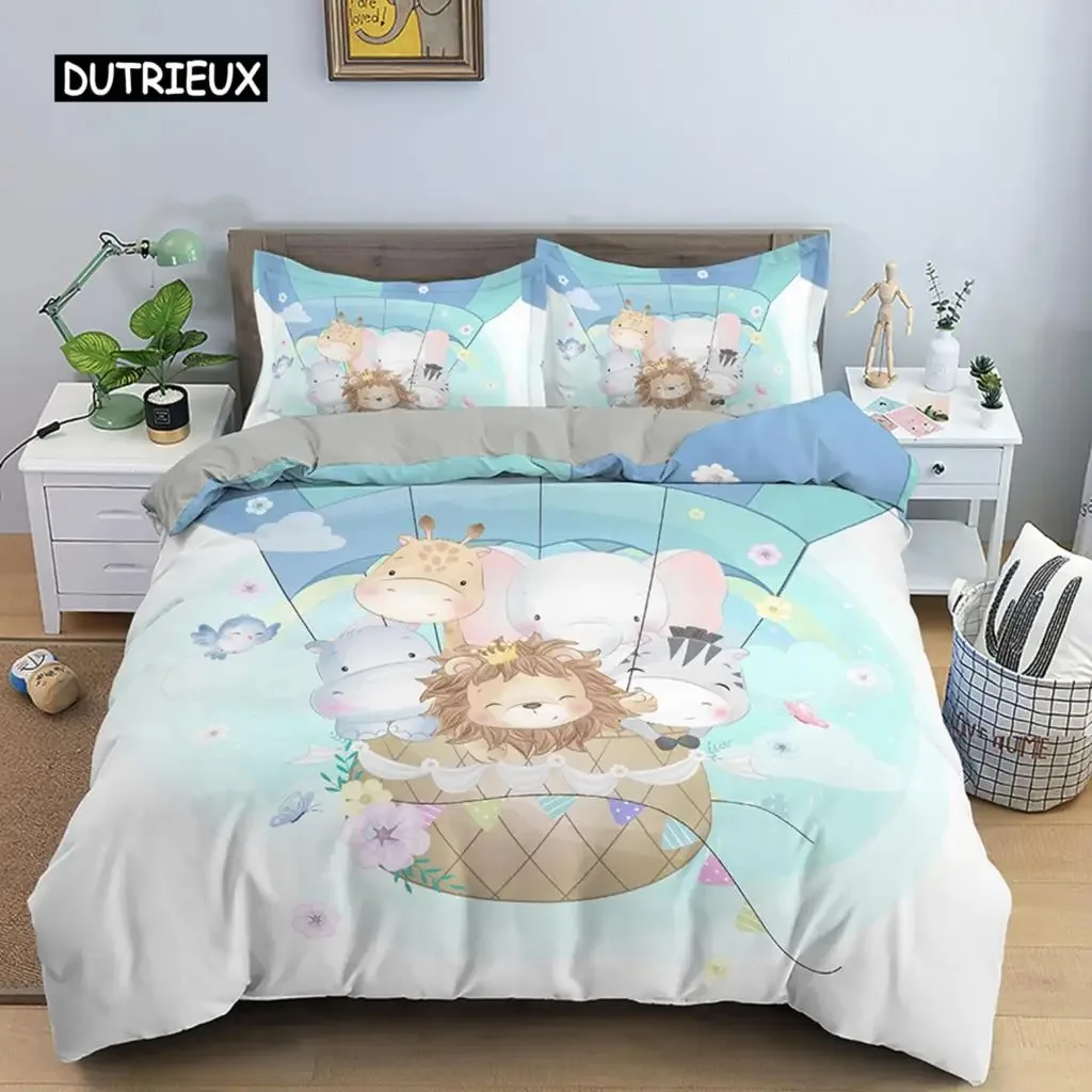 

Cartoon Animal Duvet Cover Set Kids Lion Hippo Giraffe Pattern Bedding Set Polyester Single Twin Queen King Size Comforter Cover