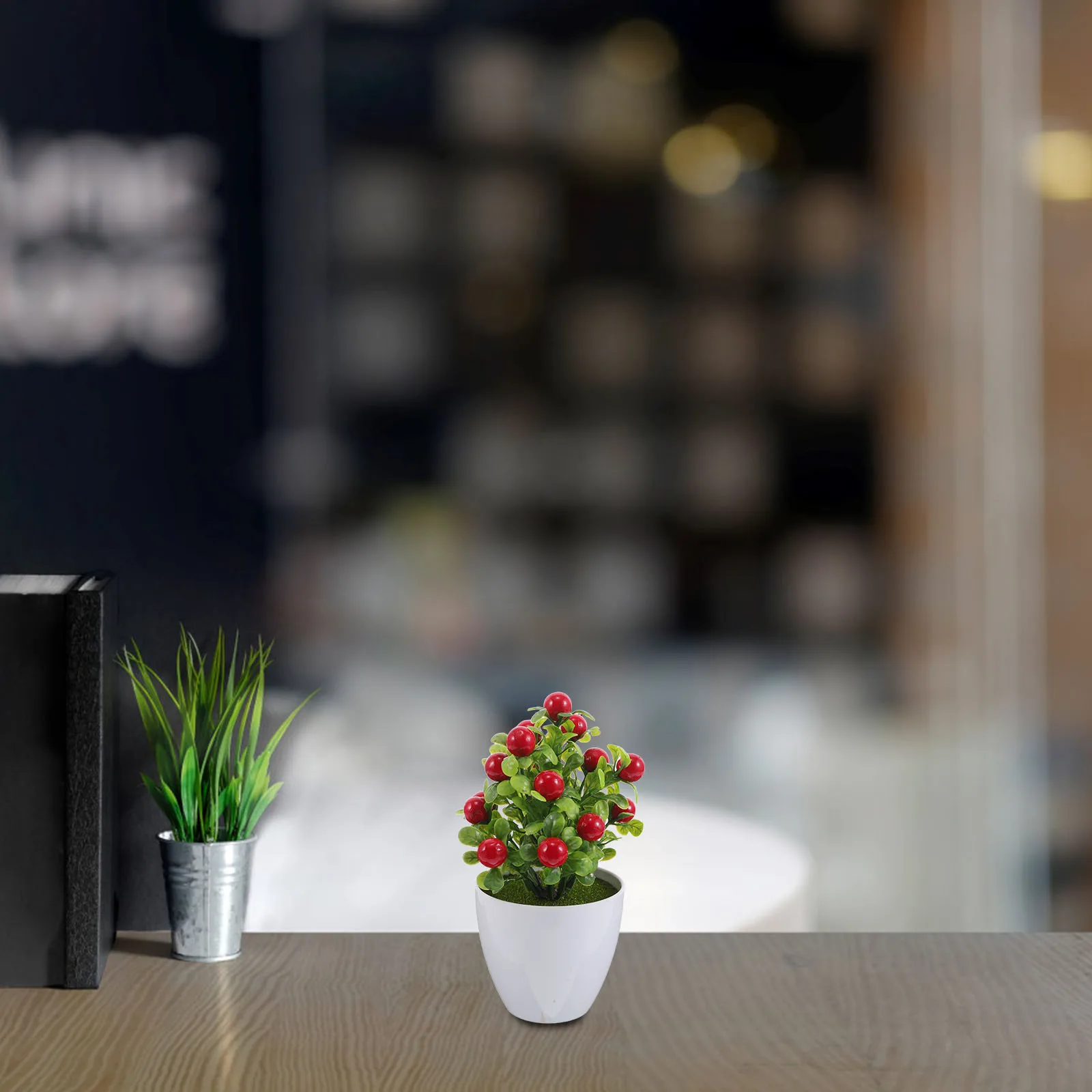 

2pcs Artificial Mini Potted Plants Realistic Fake Fruit Bonsai Simulation Plastic Decorative Plant For Home Bedroom Shelf