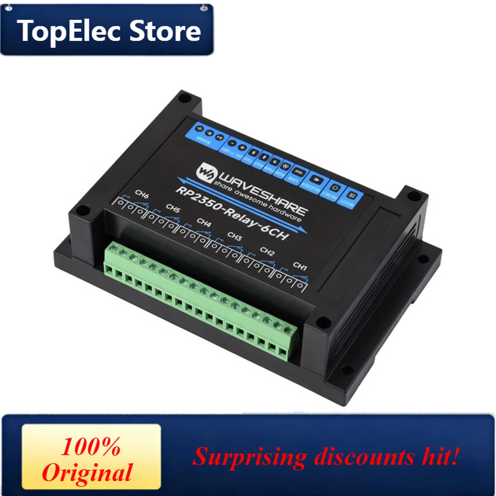 TopElec Industrial 6-Channel RP2350 Relay Module Onboard RS485 / Pico HAT interfaces With Multiple Isolation Protection Circuits