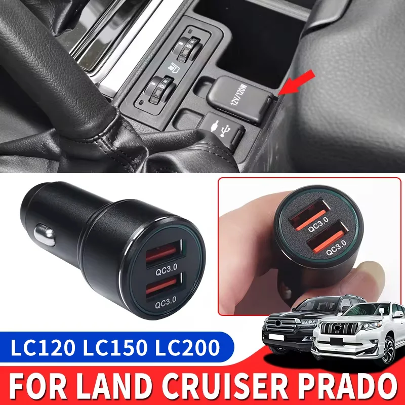 

QC3.0 USB Car Charger 2 Ports For Toyota Land Cruiser Prado LC120 LC150 LC200 Interior Accessories Lexus LX570 GX460 2003-2023