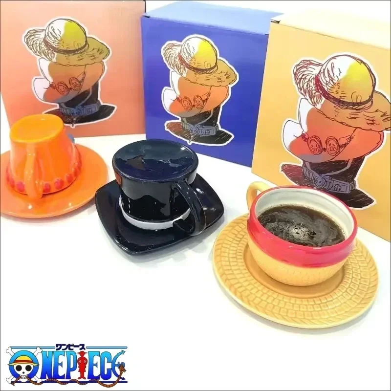 Hot One Piece Mug Water Cup Cosplay Creative Three Brothers Hat Shaped Coffee Cup Anime Chopper Ace Sabo Ceramic Cup For Parties