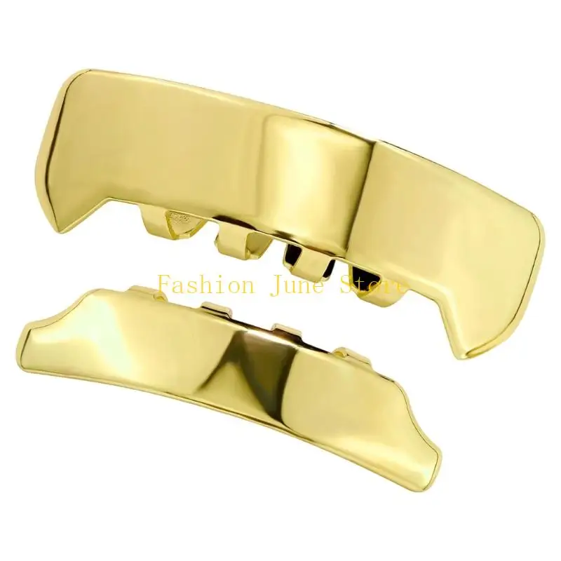 N5KA Festival Teeth Accessory Set for Upper and Lower Teeth, Two Piece Metallic Mouth Jewelry with Clip On Styling Look