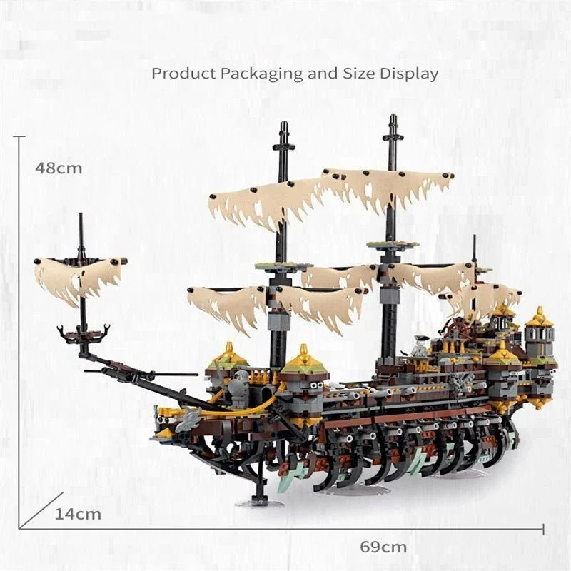 2372PCS Moc Technical Pirate Ship Building Block Warship Sailboat Caribbean Adventure Silent Mary 71042 Brick Toy Kid Adult