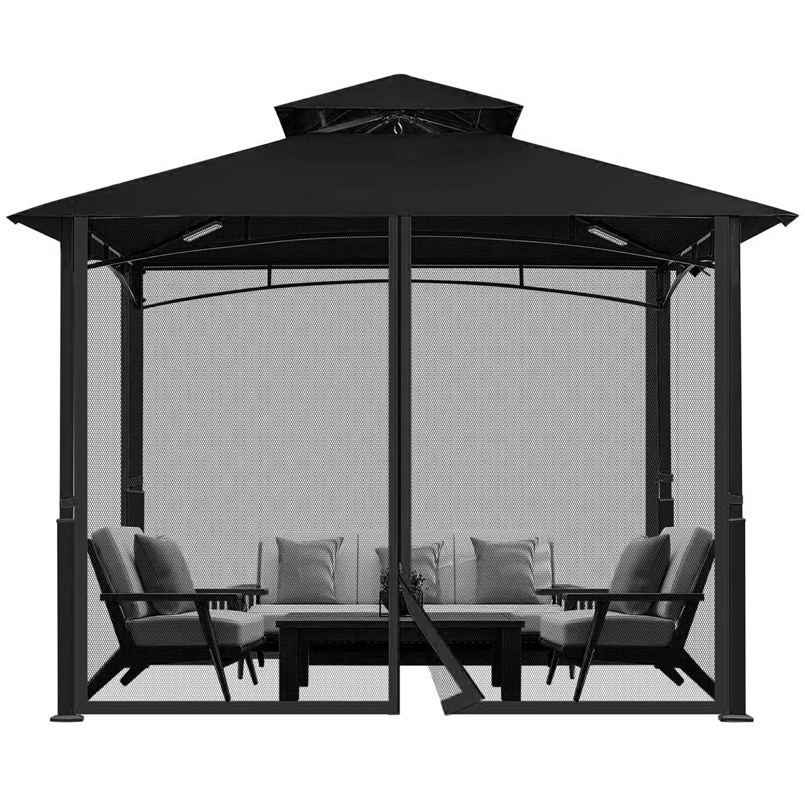 Outdoor Mosquito Net Garden Gazebo With Zippers 4-Panel Insect Trap Mosquito Netting Universal Replacement Canopy Net Tent