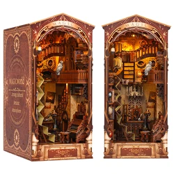 3D Bookend Kit Wooden Lighted DIY Book Nook Kit Magic World Mini Dollhouse Model Bookshelf Insert Decor Bookend Building Kit