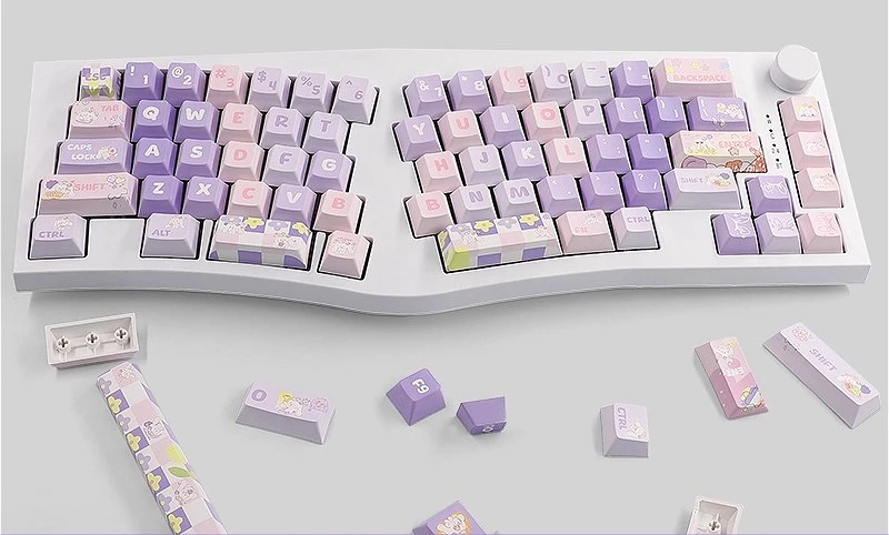 Kawaii Bunny Ear Keycaps PBT Anime Design for VGN98 S99 F87, Milk Purple Colorway, Dye-Sublimation