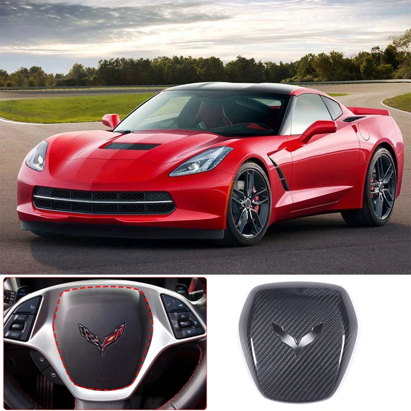 

For Chevrolet Corvette C7 2014-2019 Real Carbon Fiber Car Steering Wheel Emblem Badge Trim Sticker Car Interior Accessories