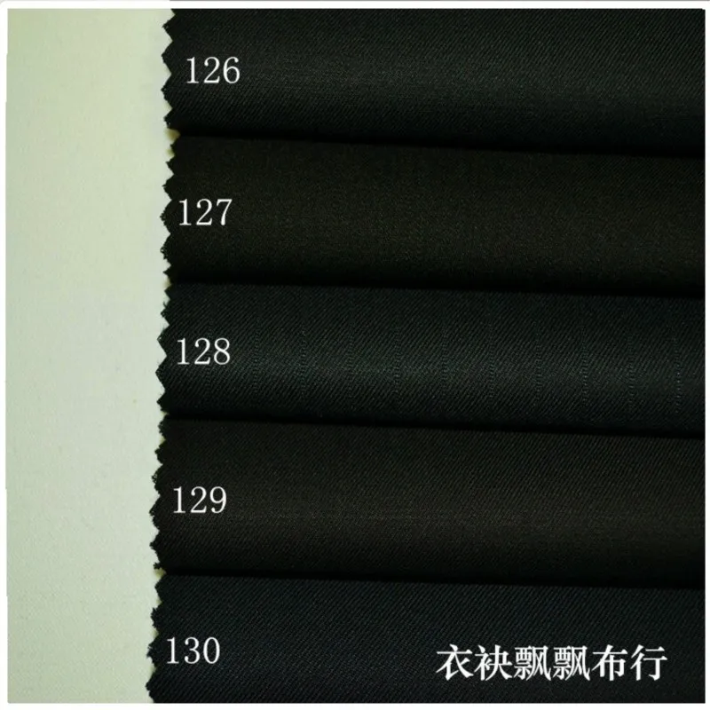 The suit is made of fine-spun high-count dark black cyan and striped fabric for trousers skirts