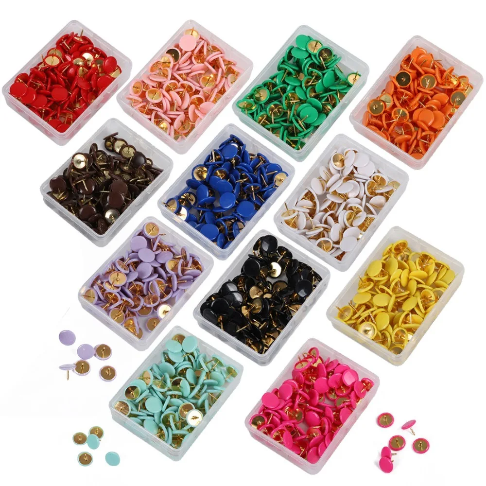 100Pcs Notice Board Round Push Pins Map Thumb Bulletin Drawing Map Tacks Metallic Color Round Head Decorative Thumb Tacks