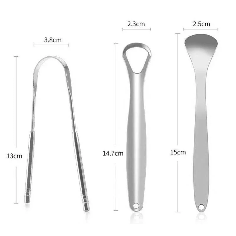 3pcs/set Professional Stainless Steel Tongue Scraper Cleaner Remove Bad Breath Oral Care Tool Cleaning Hygiene Fresher Breath