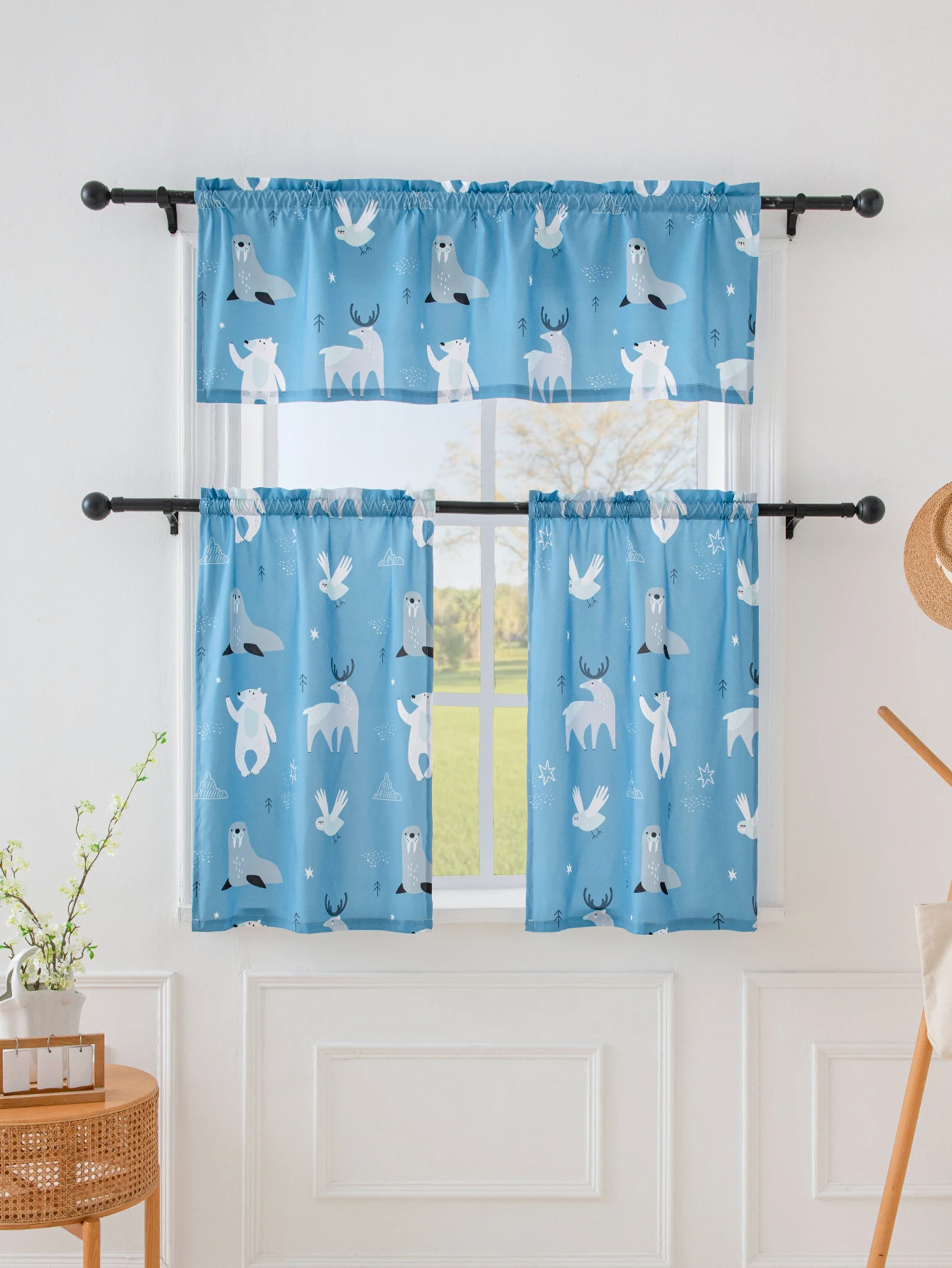 140 * 46CM (1PCS) 68 * 60CM 60 * 91CM (2pcs) cartoon series small kitchen curtains suitable for kitchen, living room, and study
