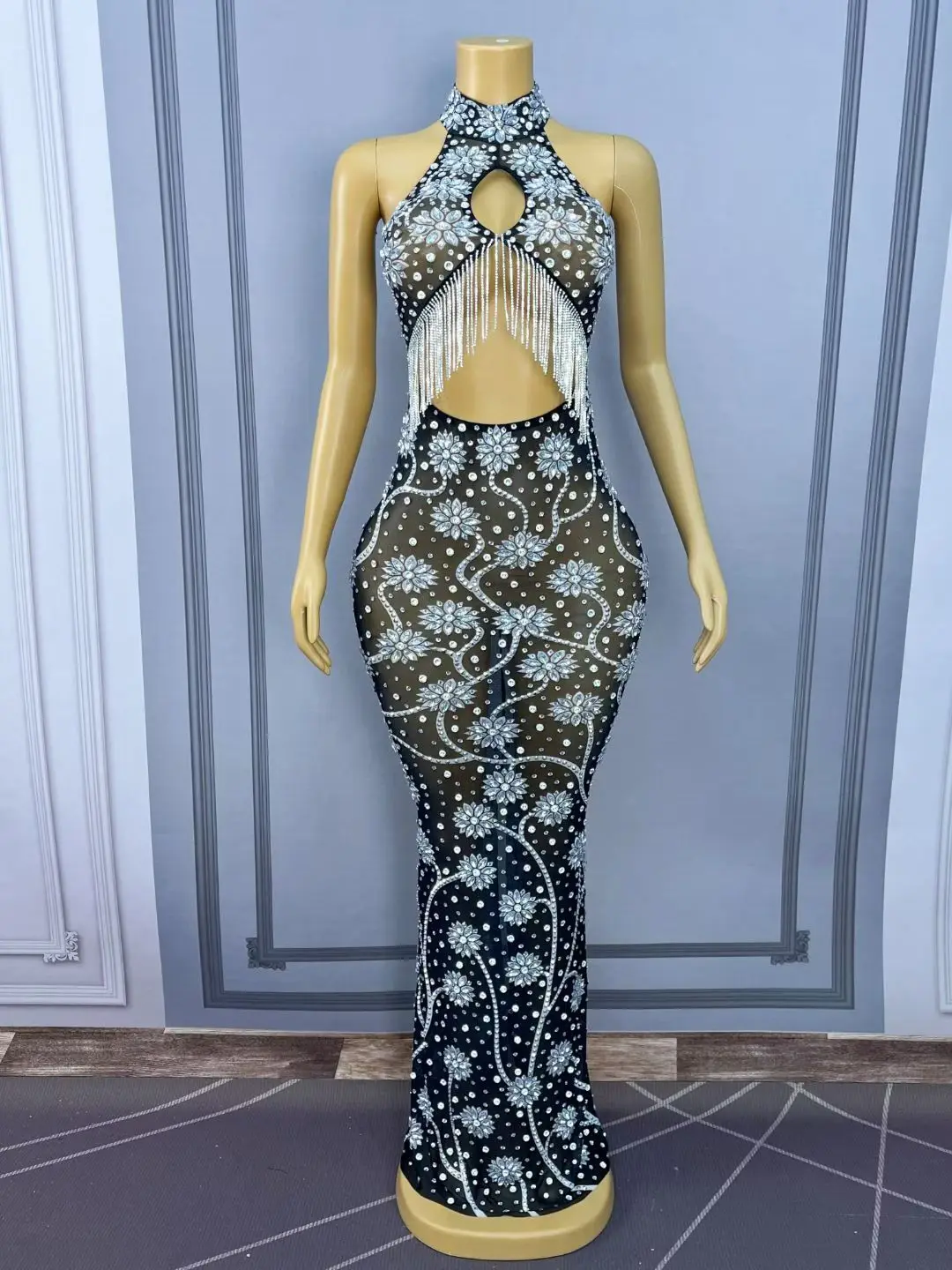 Mosanghua – robe longue de luxe ajourée, moulante, épaules dénudées, pour bal de Gala, tapis rouge, robe de soirée Sexy pour femmes, tenue de bal