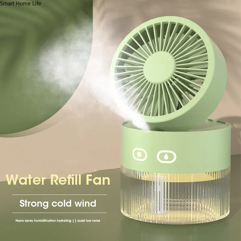 Cooling Appliances Portable Fan Air Humidifier 350ml Water Cooler Table Fan Usb Rechargeable Essential Oil Diffuser Night Light