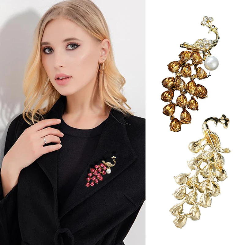 Fashion Crystal Pearl Peacock Brooches For Women Clothing Coat Party Accessories Gifts image 3