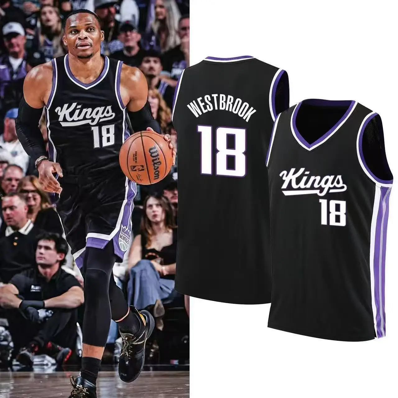 18 Westbrook Kings Basketball Jersey Sleeveless Tank Top Quick Dry Sport  Fans Training Vest Black Purple Family Matching