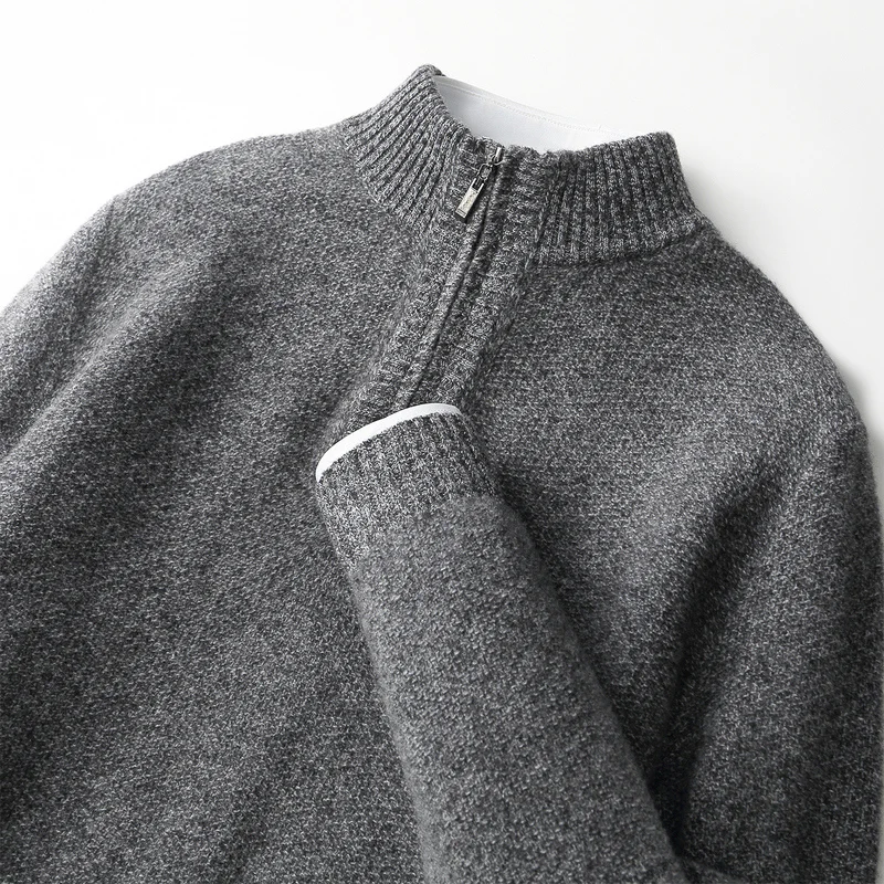 ADDONEE Jesienno-zimowy męski sweter z golfem, wykonany ze 100% wełny merino, gruby, ciepły, elegancki sweter z kaszmirem