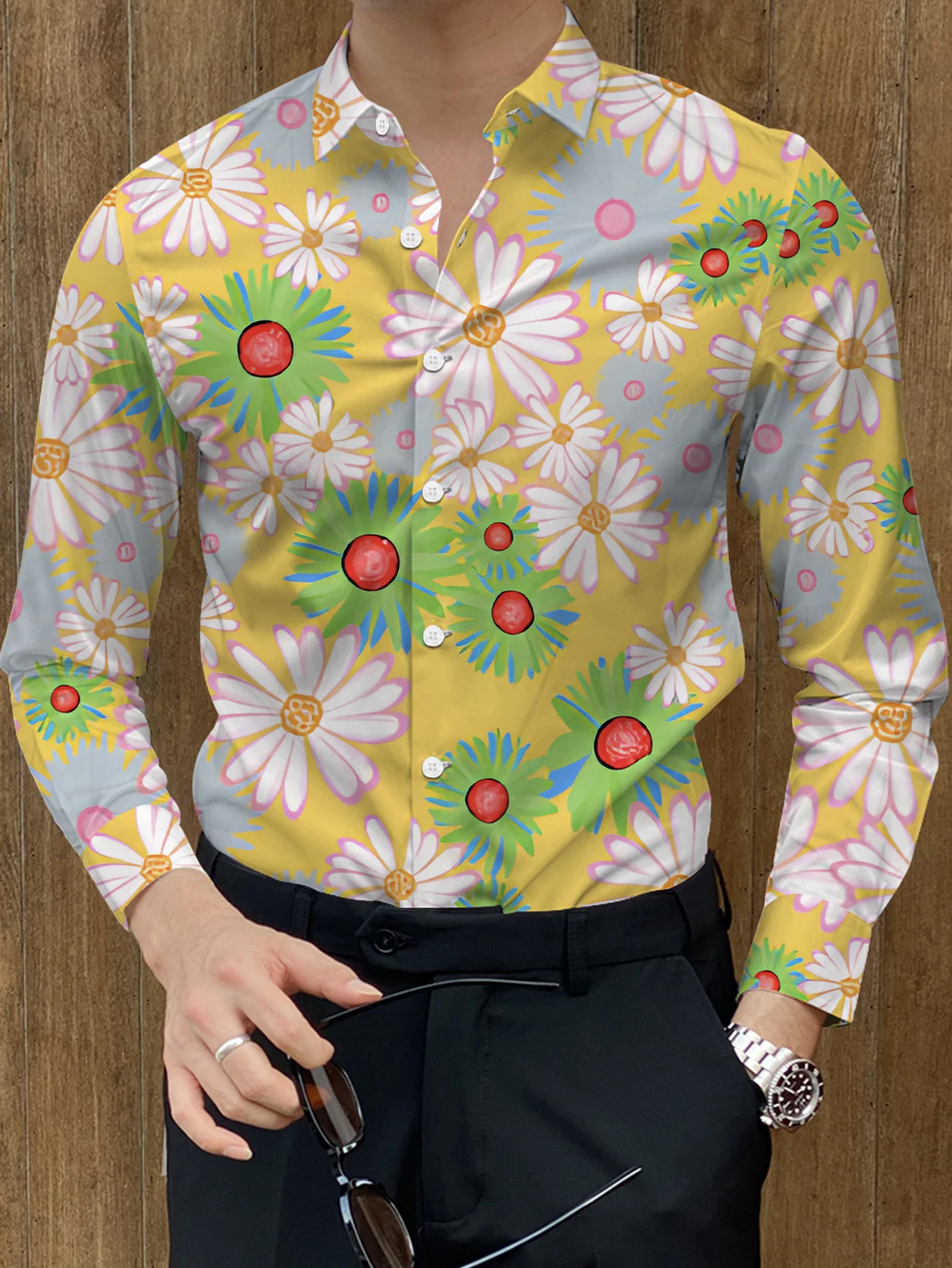 

Men's Plus Size Casual Shirt with Geometric 3D Print - Long Sleeve, Button-Up, Polyester & Spandex Blend, Machine Washable,