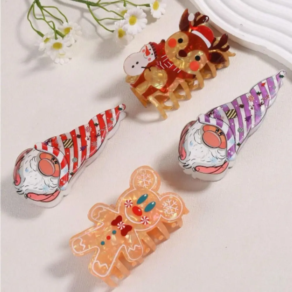 Funny Elk Christmas Hair Claw Snowman Cute Acetate Shark Clip Acetic Acid Cartoon Xmas Grab Clip Girl