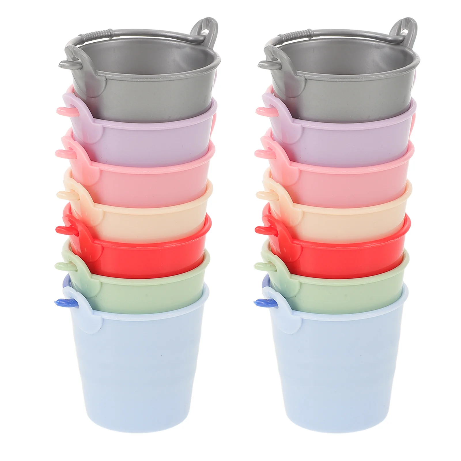 Seaux miniatures pour maison de poupée, 35 pièces, seaux en plastique brillant, poignées, accessoires de jeu de simulation sûrs pour maison de poupée, seaux d'eau en plastique