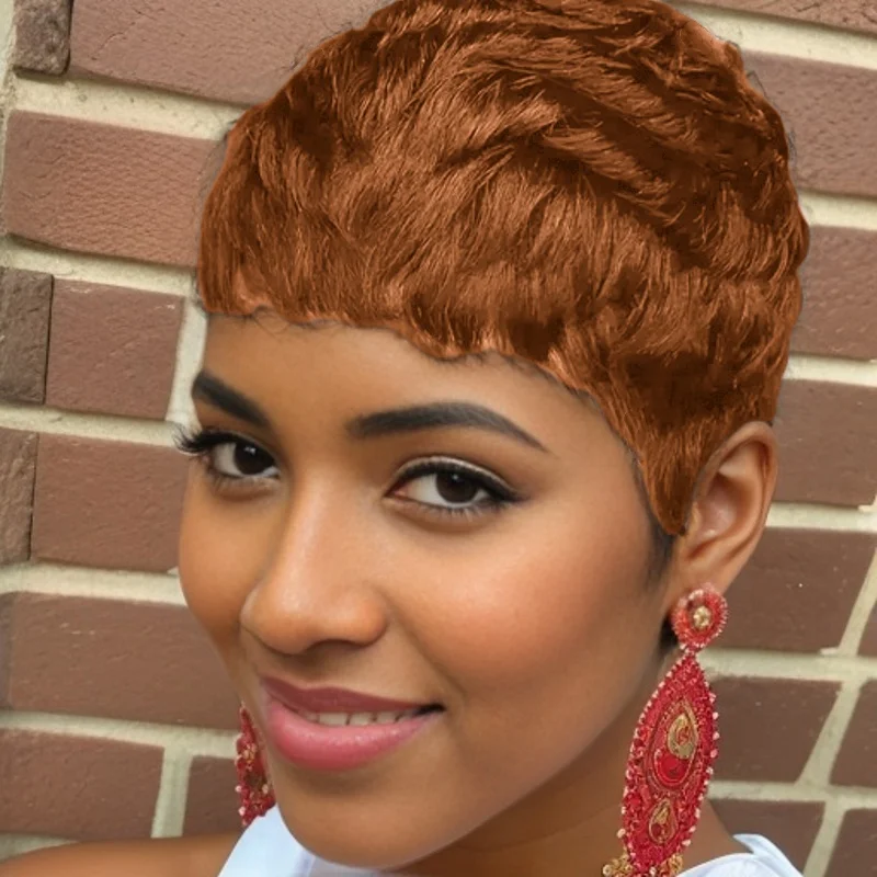 ブラジリアンショートピクシーカットレイヤードフルマシンメイドウィッグ（女性用）