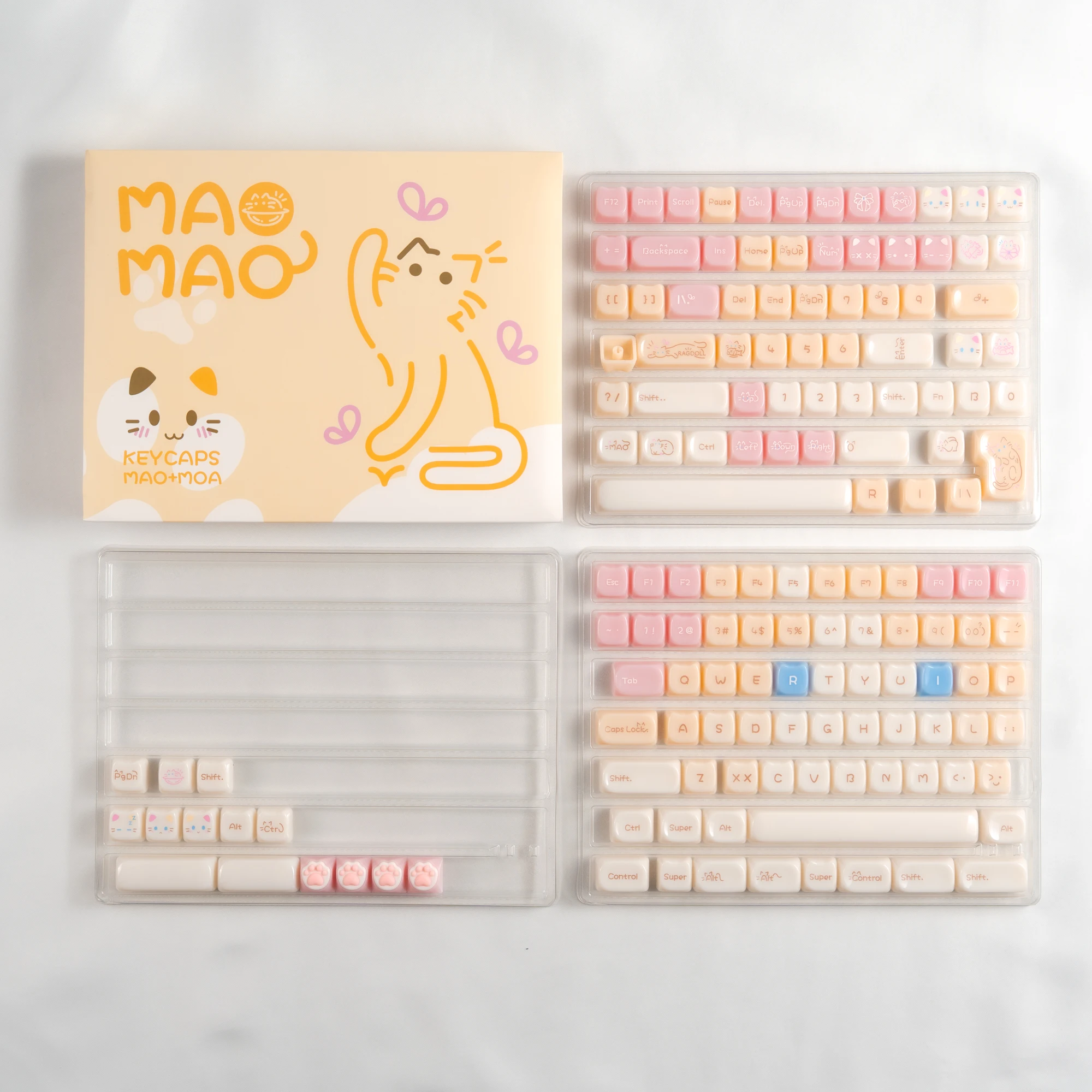 

148 Keys Pink Jelly Cat Theme Keycaps MAO Profile Ice Crystal Translucent Keycaps for Cherry MX Switches Mechanical Keyboard
