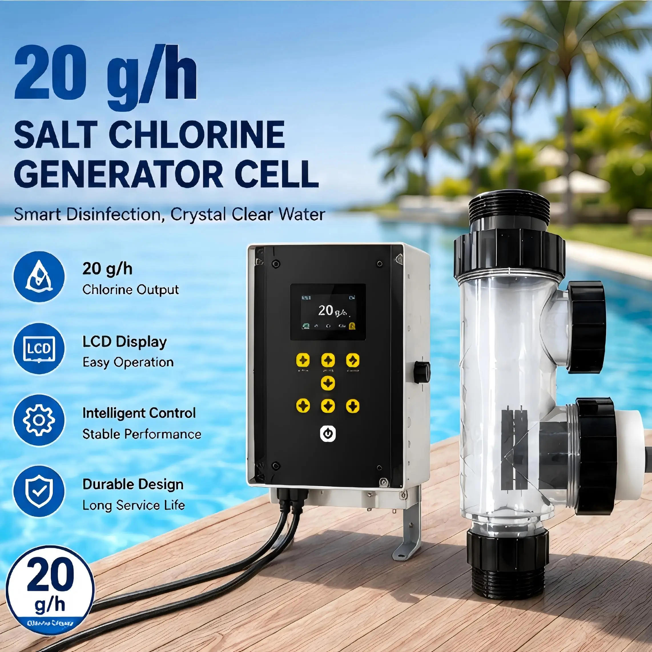 수영장용 20g/h 용량의 염소 발생기 | LCD - Salt Water Chlorinator Cell 리뷰 및 가격