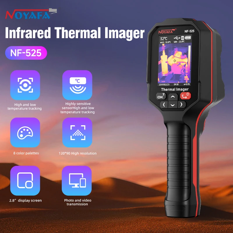 Termocamera NOYAFA NF-525 per perdite di acqua nelle tubature e impianti elettrici 12090, termocamera a infrarossi portatile con luce blu e rossa.