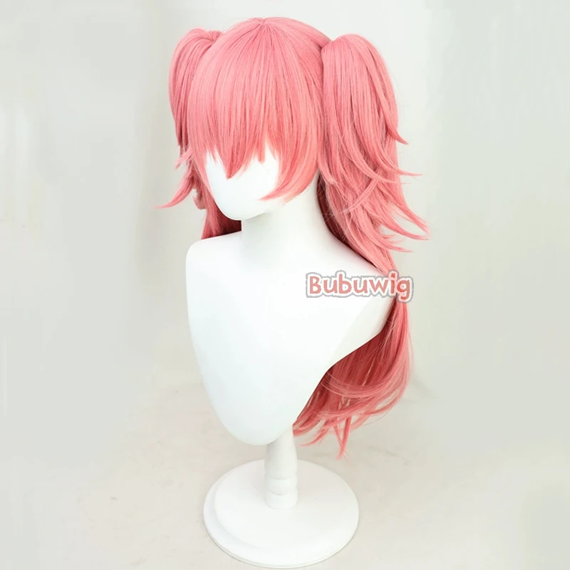 Bubuwig rambut sintetis Momoi Airi wig Cosplay proyek Sekai: kaus panggung warna-warni. Wig ekor kuda panjang Pink 70cm, tahan panas