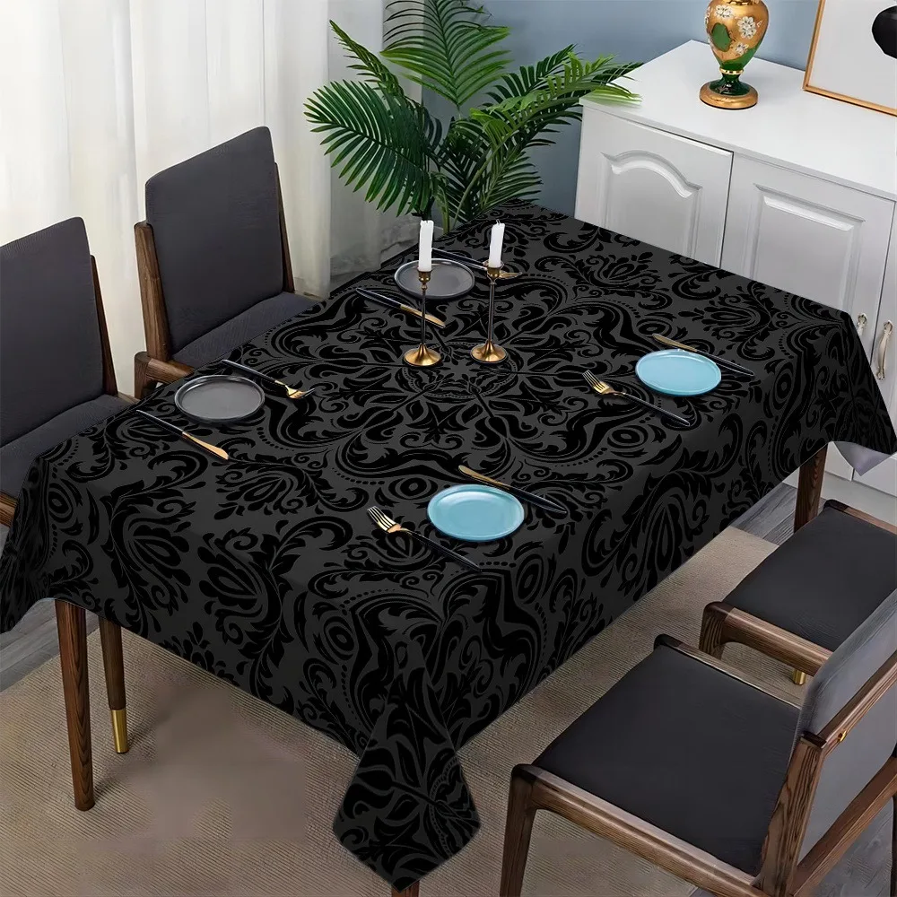 1 PC Black European Pattern Decorative Tablecloth. Elegant and practical in European style. Suitable for all seasons.zyc