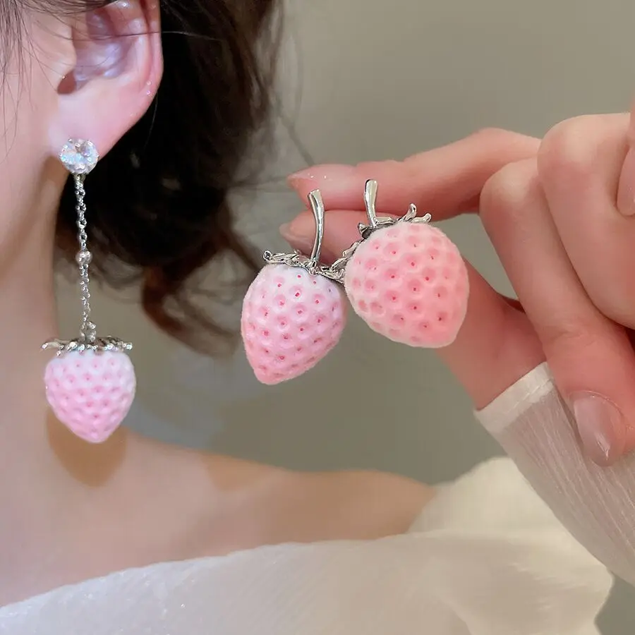 Flocked Resin Strawberry Earrings
