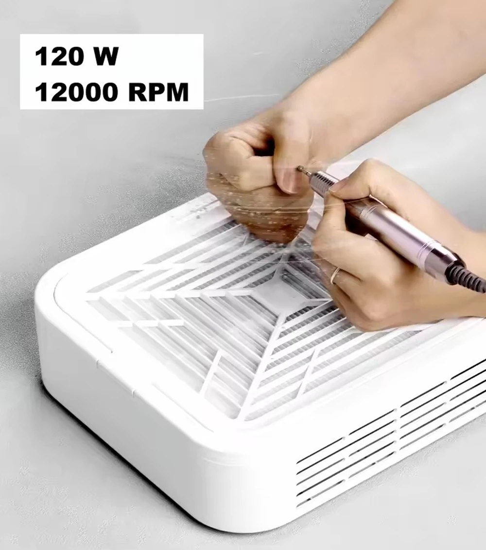 120W Super Suction Nail Dust Collector Powerful Brushless Nail Dust Extractor Nail Art Manicure Fan Vacuum Cleaner With 2 Filter