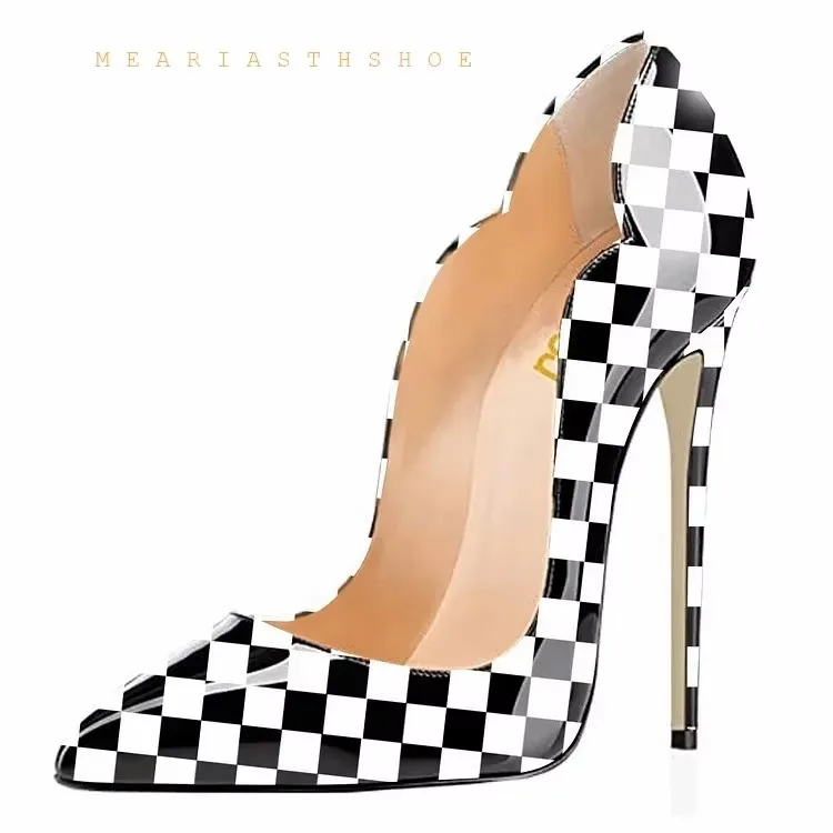 2025 New 12cm Black patent leather Extra Thin Heels High Heels Super Shallow Mouth Women's Large Professional Single Shoes 35-44