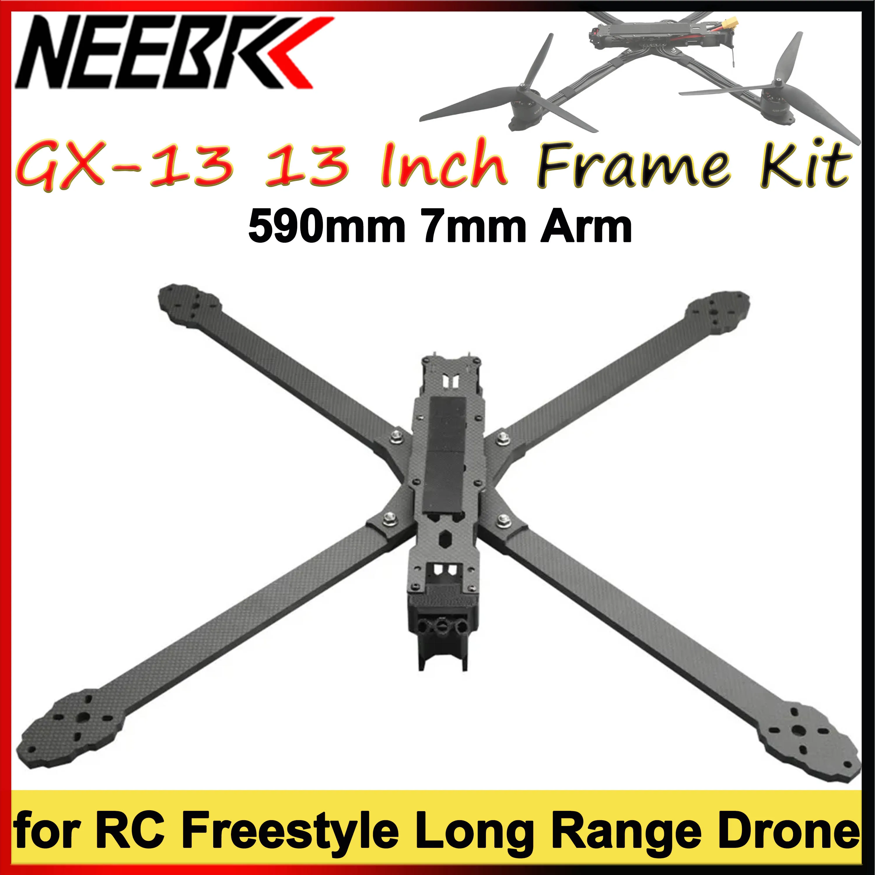 

GX-13 13-дюймовый комплект рамы FPV 590 мм Улучшенная стойка из углеродного волокна 7 мм для RC X-класса Прочный дрон дальнего действия Запчасти для фристайла DIY