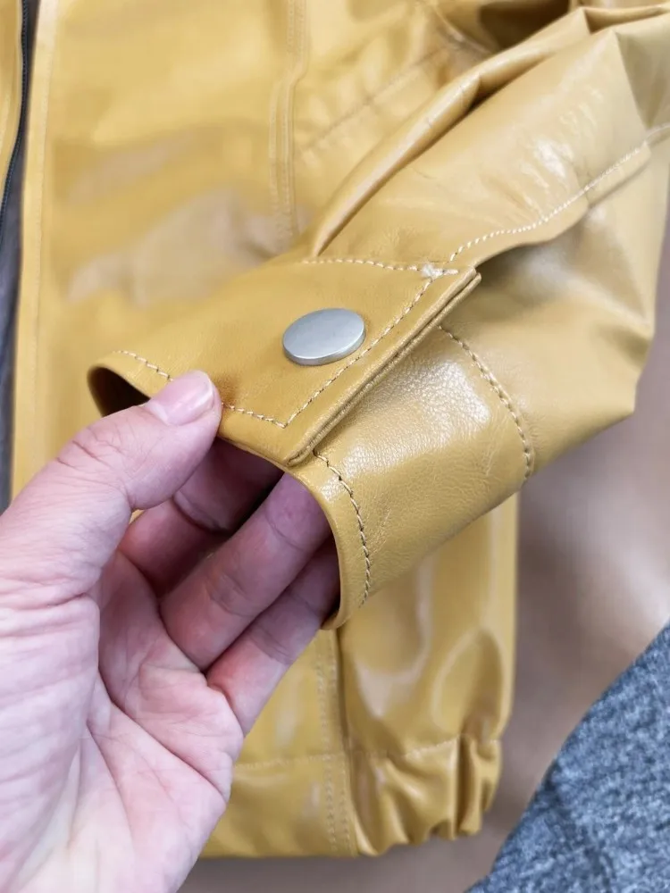 Moda uomo zenzero primavera autunno giacca in vera pelle cappotto colletto couverture cerniera pelle di pecora naturale capispalla casual giovanile