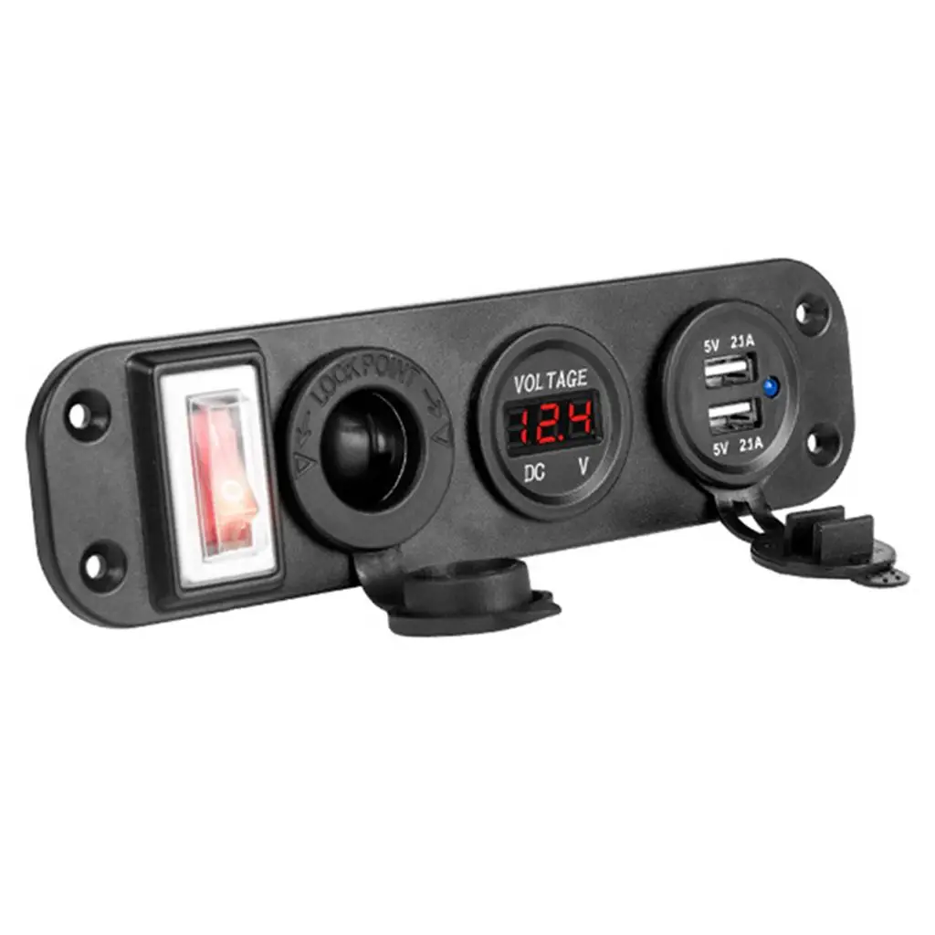 Cigarette Lighter Dual USB Charger Panel Waterproof Marine Toggle Switch Voltmeter Power Outlet for Boat Car RV 12V 24V