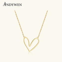ANDYWEN 925 Sterling Silver Gold Plain Irregular Plain Heart Love Pendant Long Chain 2024 Party Fine Jewelry Spring Valentines