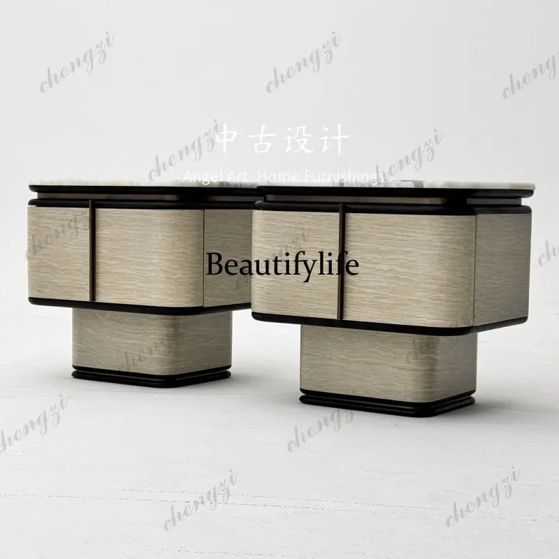 Medieval style light luxury designer model room marble countertop household bedroom drawer bedside table square locker