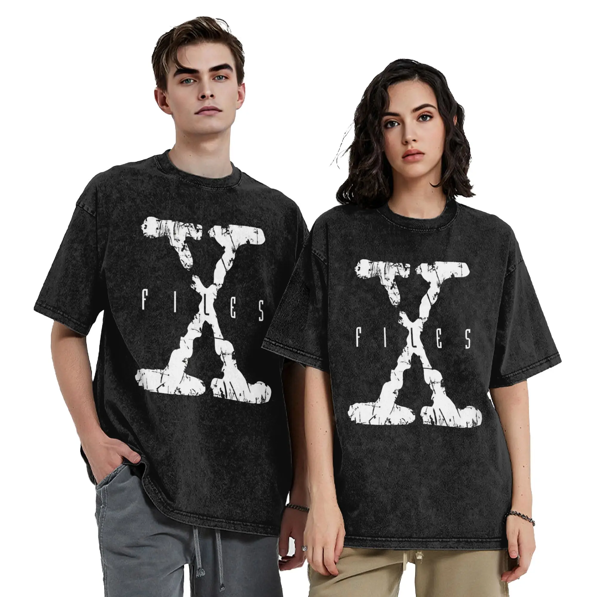 X-Files Grunge Washed T Shirt Streetwear Hip Hop Novelty T-Shirts  Tees for Men Women Short Sleeve Street Summer