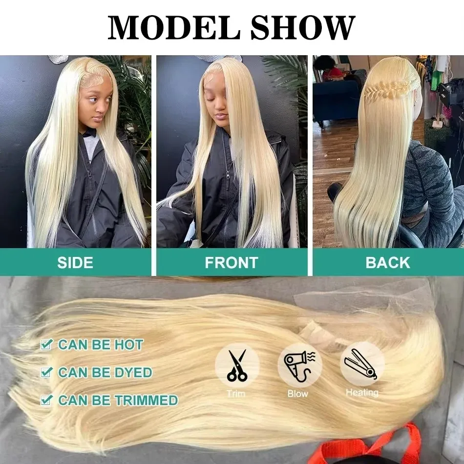 Blonde 613 Hd Lace Frontal Wig 13X6 Brazilian Straight Human Hair Wig 38Inch Transparent Lace Frontal Wig For Women 260 Density image 5