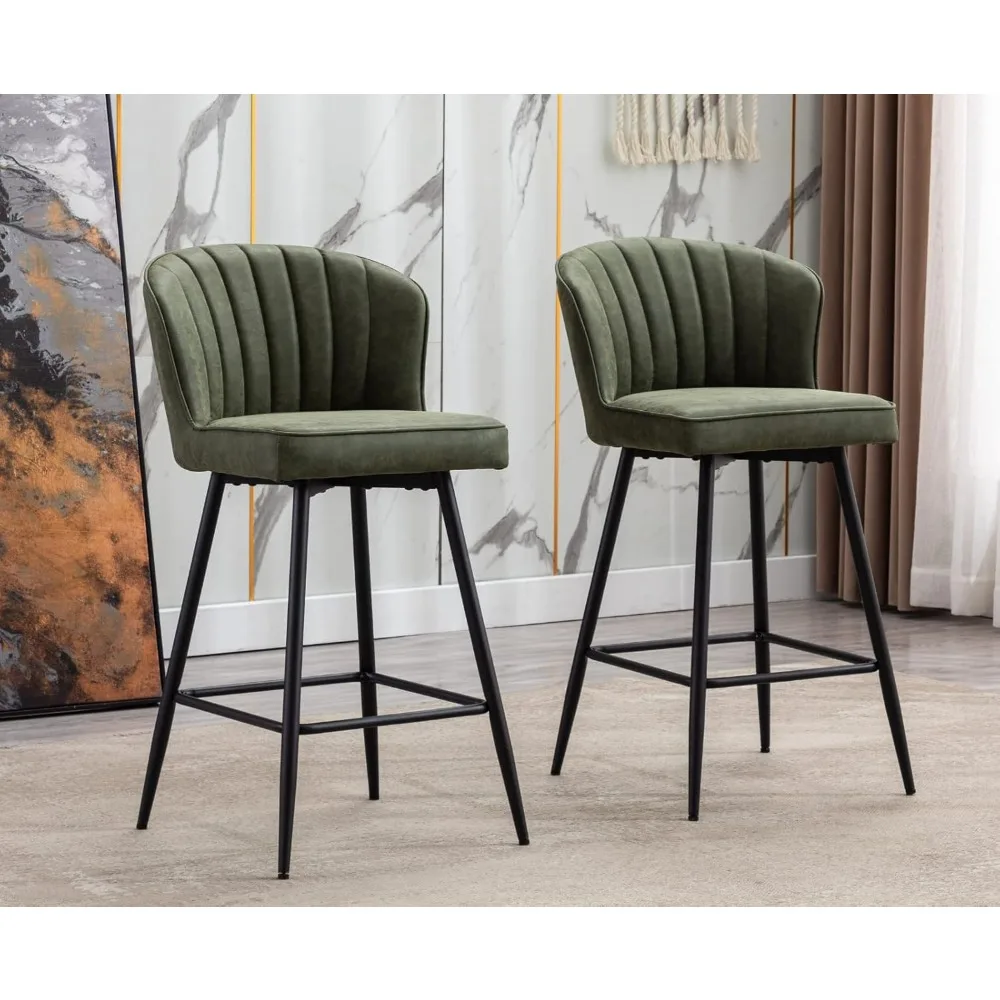 Counter-Ensemble de 2 chaises de bar modernes en cuir avec dossier, tabourets de bar avec repose-pieds en métal